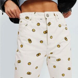 NWOT Reformation Mixed Emotions Smile Face High Rise Straight Leg Jeans